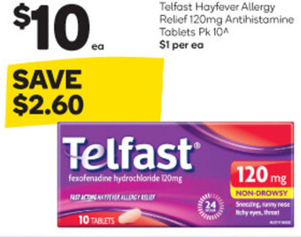 Woolworths Telfast Hayfever Allergy Relief 120mg Antihistamine Tablets Pk 10 offer