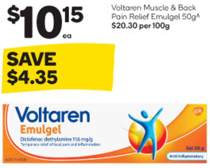 Voltaren Muscle & Back Pain Relief Emulgel 50g offer at Woolworths