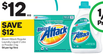 Woolworths Biozet Attack Regular Laundry Liquid 2 Litre or Powder 2 kg offer