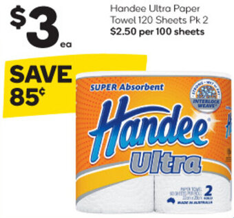 Woolworths Handee Ultra Paper Towel 120 Sheets Pk 2 offer