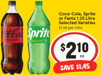 IGA Coca-Cola, Sprite or Fanta 1.25 Litre Selected Varieties offer