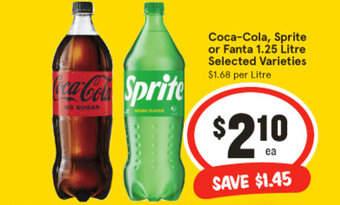 IGA Coca-Cola, Sprite or Fanta 1.25 Litre Selected Varieties offer