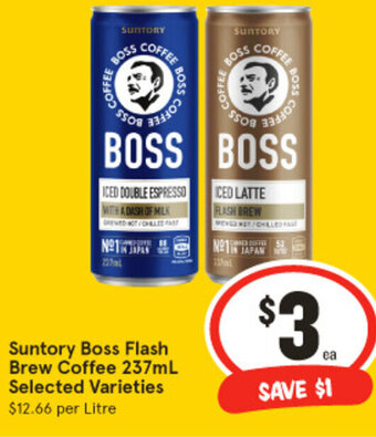 IGA Suntory Boss Flash Brew Coffee 237ml Selected Varieties offer