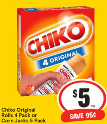 IGA Chiko Original Rolls 4 Pack or Corn Jacks 5 Pack offer