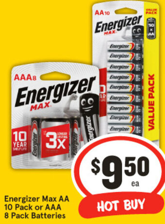 IGA Energizer Max AA 10 Pack or AAA 8 Pack Batteries offer