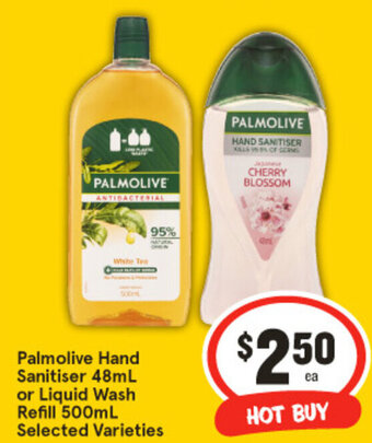 IGA Palmolive Hand Sanitiser 48ml or Liquid Wash Refill 500ml Selected Varieties offer