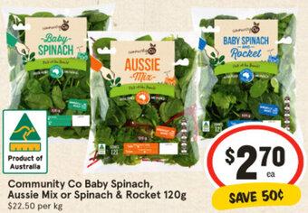 IGA Community Co Baby Spinach, Aussie Mix or Spinach & Rocket 120g offer