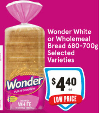 IGA Wonder White or Wholemeal Bread 680-700g offer