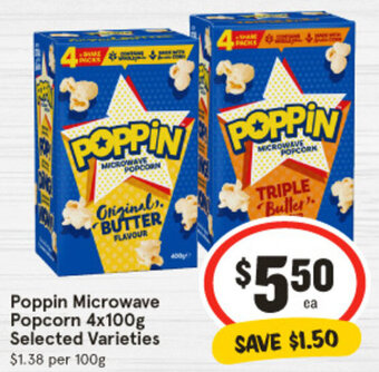 Poppin Microwave Popcorn 4x100g