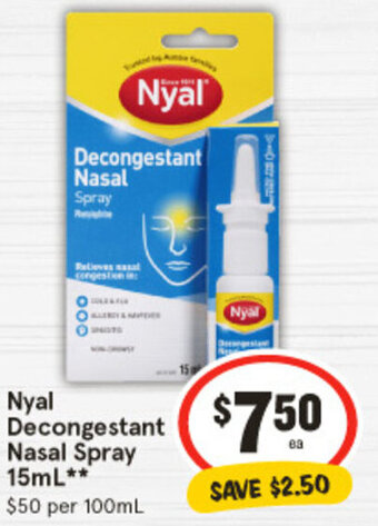 IGA Nyal Decongestant Nasal Spray 15mL offer