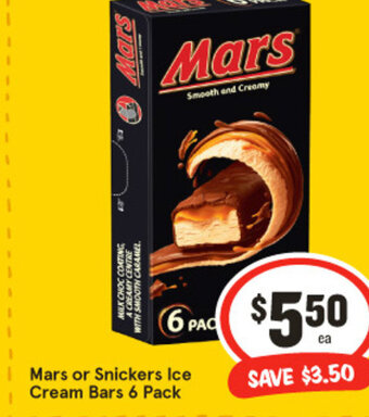 IGA Mars or Snickers Ice Cream Bars 6 Pack offer