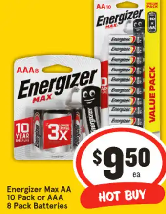 IGA Energizer  Max AA 10 Pack or AAA 8 Pack Batteries offer