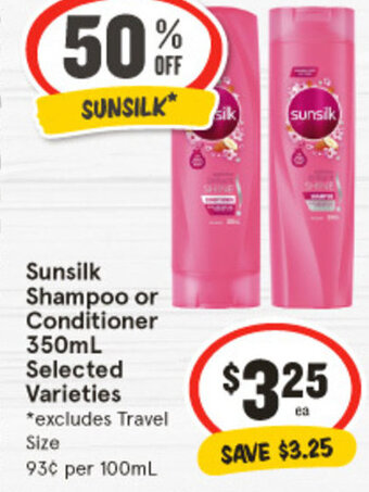 IGA Sunsilk Shampoo or Conditioner 350ml Selected Varieties offer