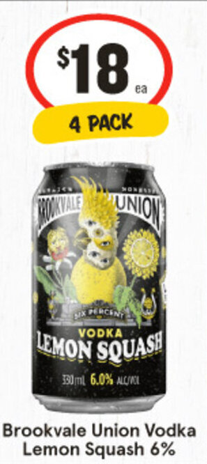 IGA Brookvale Union Vodka Lemon Squash 6% 4 Pack offer