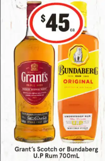 Grant's Scotch or Bundaberg U.P Rum 700ml