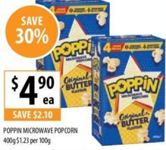Poppin Microwave Popcorn 400g offer at Supabarn