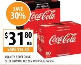 Supabarn Coca Cola Soft Drink Selected Varieties 30x375ml offer