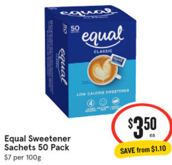 IGA Equal Sweetener Sachets 50 Pack offer