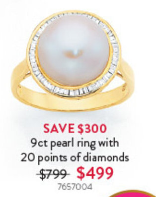 Goldmark 9ct pearl ring with 20 points of diamonds offer
