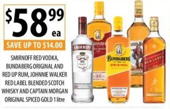 Supabarn SMIRNOFF RED VODKA, BUNDABERG ORIGINAL AND RED UP RUM, JOHNNIE WALKER RED LABEL BLENDED SCOTCH WHISKY offer