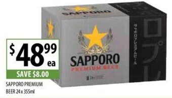 Supabarn SAPPORO PREMIUM BEER 24x355ml offer