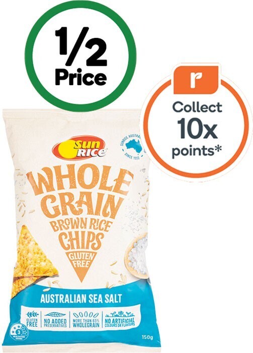 Sunrice brown rice chips 150g from the health food aisle offer at