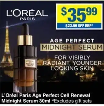 My Chemist L'Oréal Paris Age Perfect Cell Renewal Midnight Serum 30ml "Excludes gift sets AGE PERFECT MIDNIGHT SERUM offer