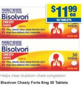 My Chemist Bisolvon CHESTY FORTE 8mg 50 Tablets offer