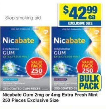 My Chemist Nicabate Gum 2mg or 4mg Extra Fresh Mint 250 Pieces Exclusive Size offer