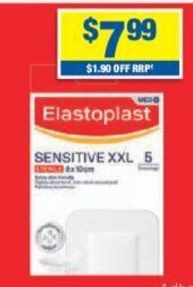 My Chemist Elastoplast Sensitive Dressing, Aqua Protect Dressing or Ultra Sensitive Dressing XXL 8 x 10cm 5 Pack offer