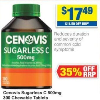 My Chemist Cenovis Sugarless C 500mg 300 Chewable Tablets offer