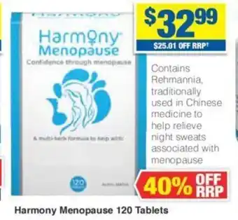 My Chemist Harmony Menopause 120 Tablets offer