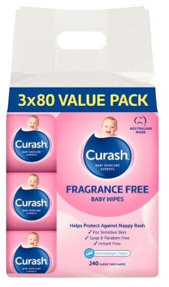 Coles Curash fragrance free baby wipes 240 pack offer