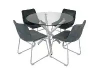 LivingStyles Orion 5 Piece Glass Top Round Dining Table Set, 100cm, with Dark Grey Fins Chair offer
