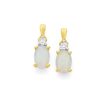 Angus & Coote 9ct gold white opal & diamond stud earrings offer