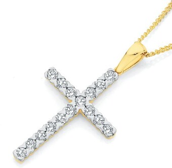 Angus & Coote 9ct gold diamond cross pendant offer