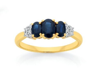 Angus & Coote 9ct gold sapphire & diamond trilogy ring offer