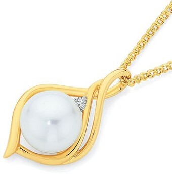 Angus & Coote 9ct gold cultured freshwater pearl & diamond pendant offer