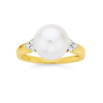 Angus & Coote 9ct gold cultured freshwater pearl & diamond ring offer