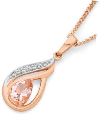 Angus & Coote 9ct rose gold morganite & diamond pendant offer