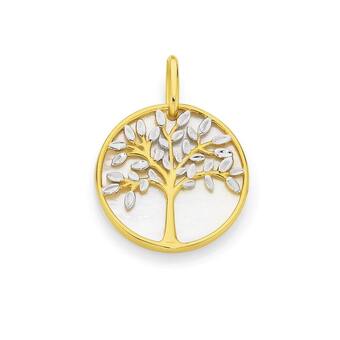 Angus & Coote 9ct gold two tone mother of pearl tree of life pendant offer