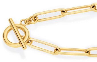 Angus & Coote 9ct gold 19cm solid paperclip fob bracelet offer
