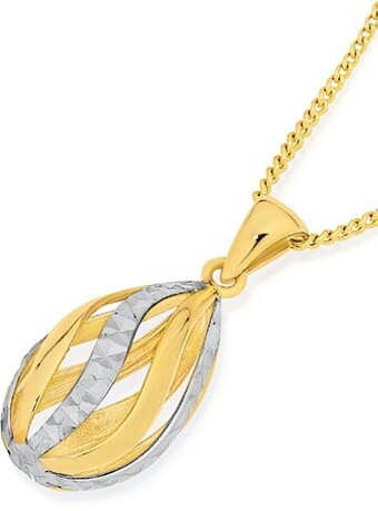Angus & Coote 9ct gold two tone diamond-cut swirl teardrop pendant offer
