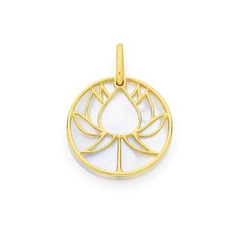 9ct gold white mother of pearl lotus pendant