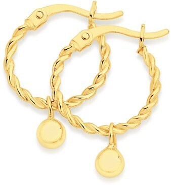 Angus & Coote 9ct gold ball drop twist hoop earrings offer