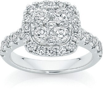 Angus & Coote 18ct white gold diamond cushion shape cluster ring offer