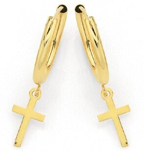 Goldmark 9ct gold 1.5x10mm cross drop hoop earrings offer