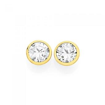 Goldmark 9ct gold cubic zirconia 6mm bezel set stud earrings offer