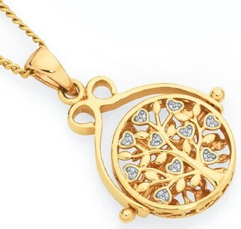 Goldmark 9ct gold two tone tree of life spinner disc pendant offer