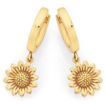 Goldmark 9ct gold sunflower drop huggie earrings offer